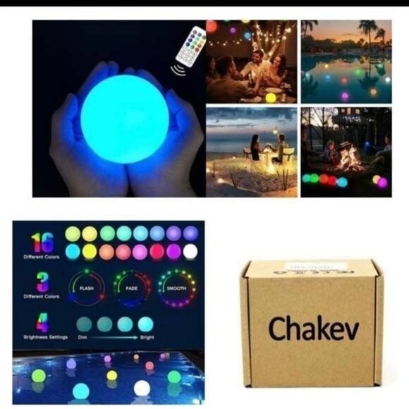 LED Ball Light With Remote Control Color-Changing Waterproof 16 Colors 3 Dynamic - Picture 1 of 9